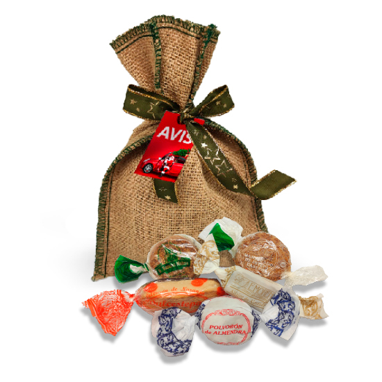 Jute sack with mix of Christmas sweets