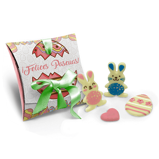 Cardboard with chocolate rabbits