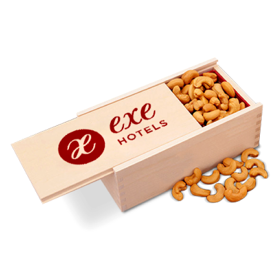Wooden box with 250g of nuts