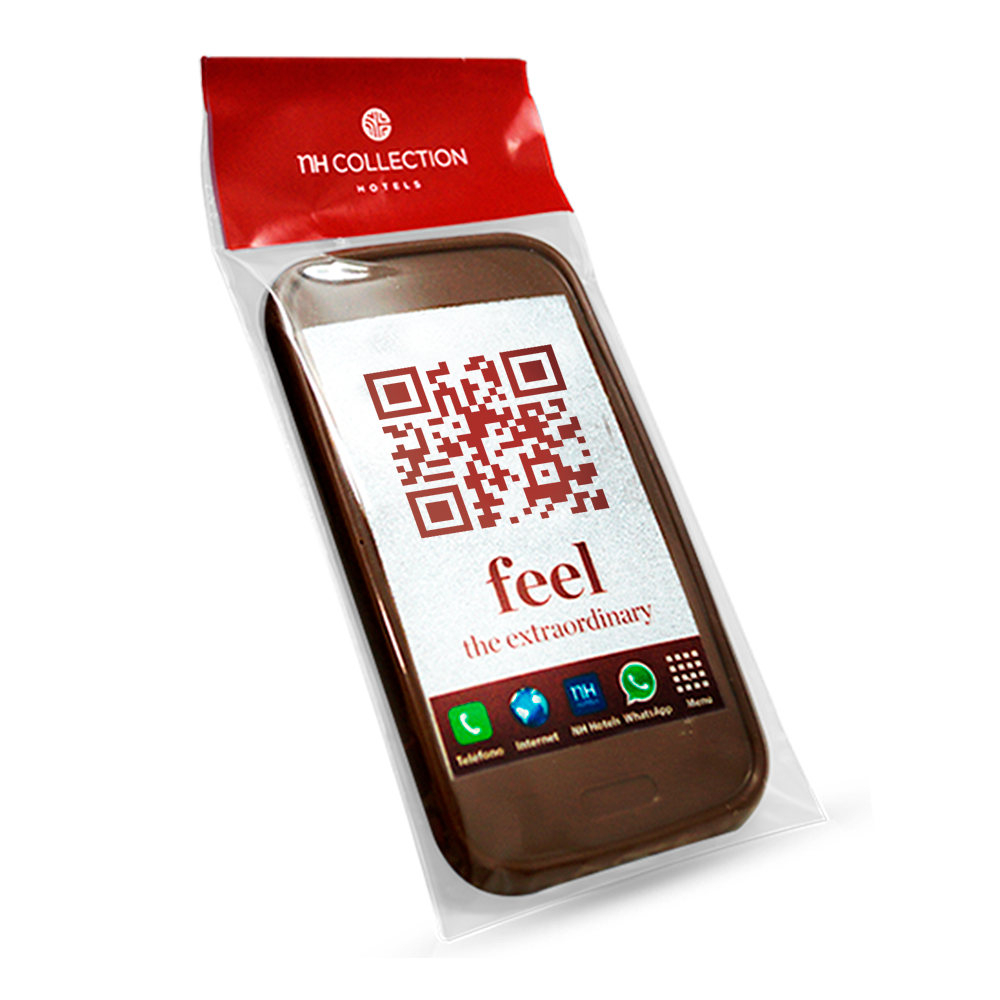 Sachet avec téléphone en chocolat