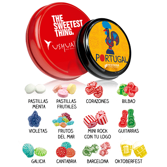 Round tin with candies