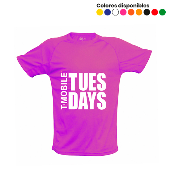 Camiseta técnica para adultos 100% poliéster transpirable de varios colores fluorescente
