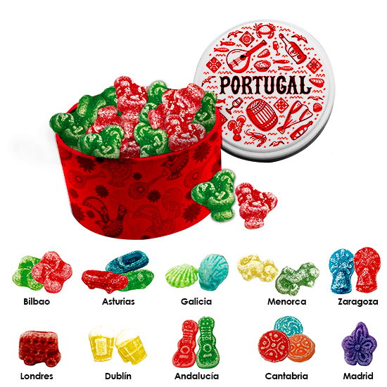 Small tin with regional candies