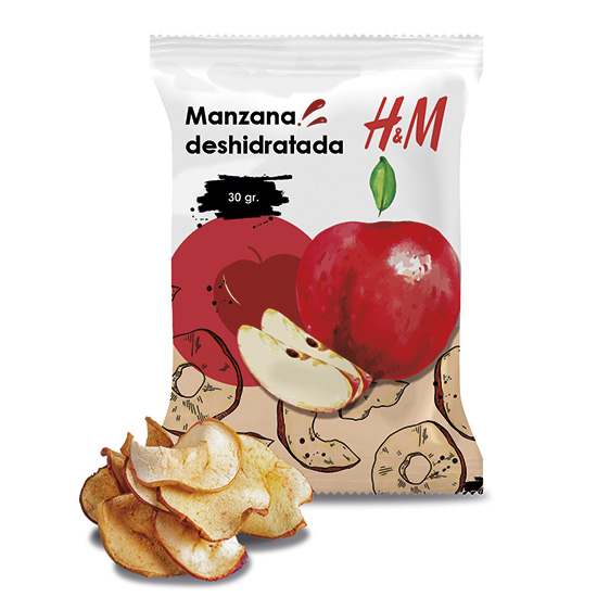 Bolsa con chips de manzana deshidratada