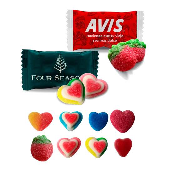 Heart-shaped gummy in individual flowpack