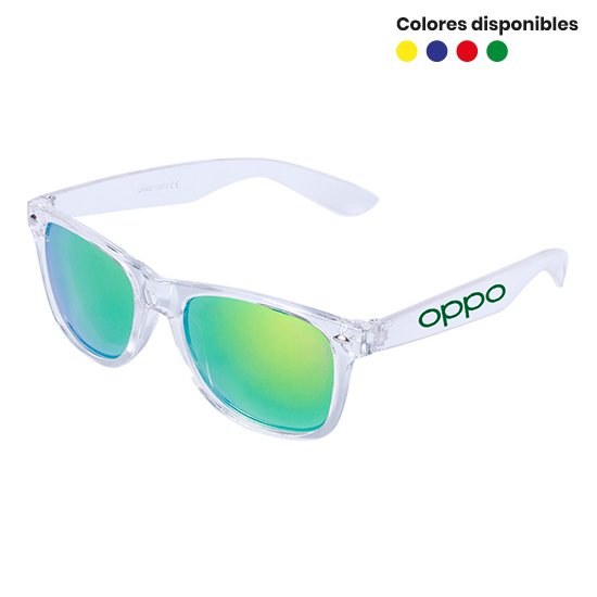 Gafas con monturas transparente y lentes espejados de colores