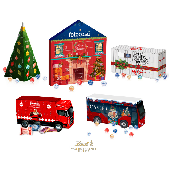 Camion/conteneur/bus de calendrier de l´Avent avec chocolats Lindt