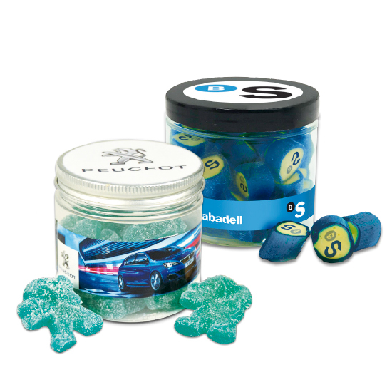 Blue pet can with candies