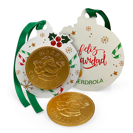 Adorno navideño con moneda de chocolate de Ø77 mm