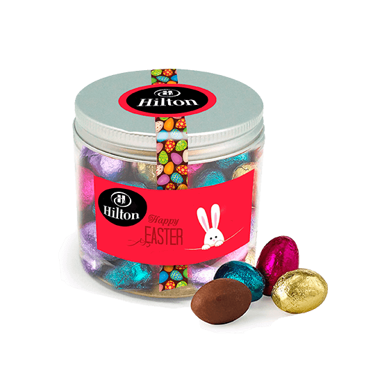 Pet blue jar with chocolates eggs