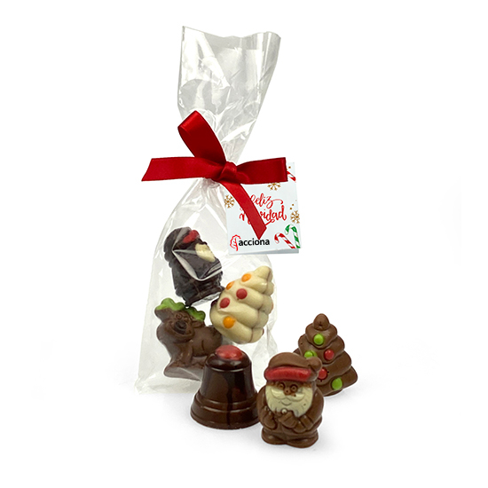 Sachet avec figurines de chocolat de Noël