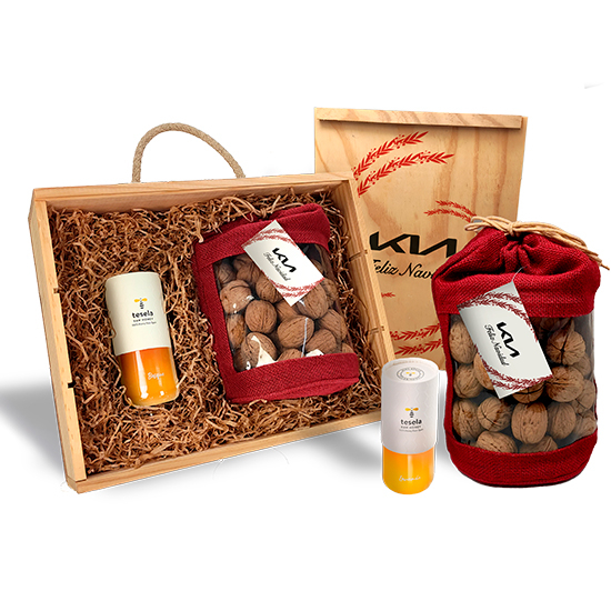 Bote de miel gourmet + saco de nueces premium