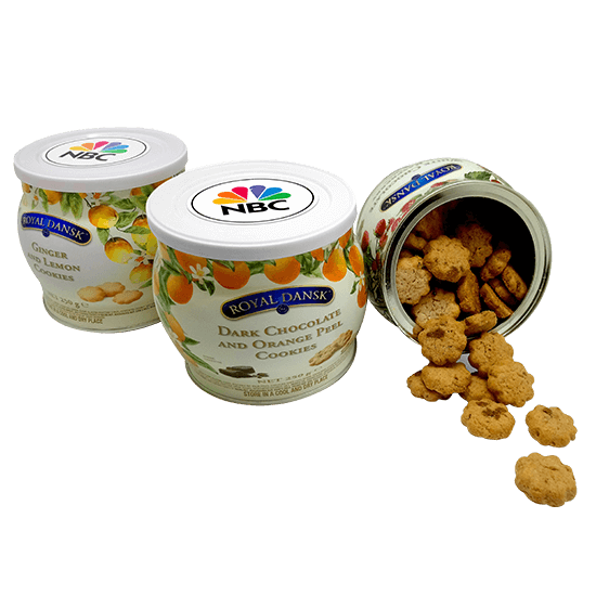 Tin with mini cookies of various flavors