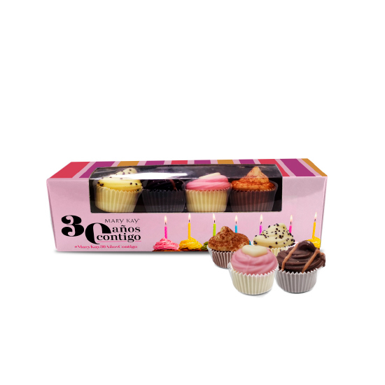Box with mini cupcake chocolates