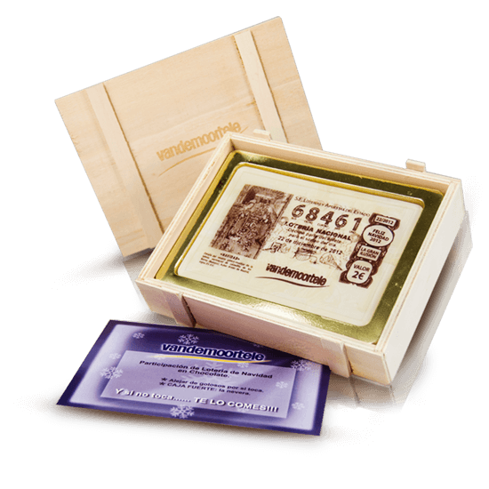 Ticket de loterie de chocolat en boîte en bois