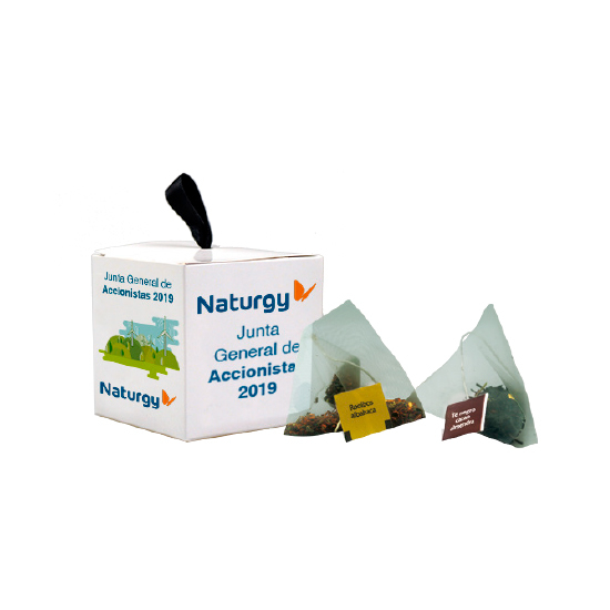 Pyramidal tea bag in cube box