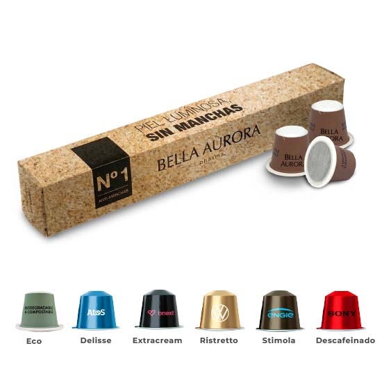 Cápsulas biodegradables de café presentadas en caja de 2 a 10 uds.