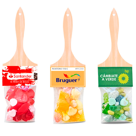 Brosse contenant un mix de bonbons aux couleurs de votre marque