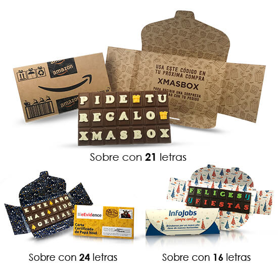 COMPOSE YOUR MESSAGE with 12, 16, 21 or 34 chocolate letters in a postcard