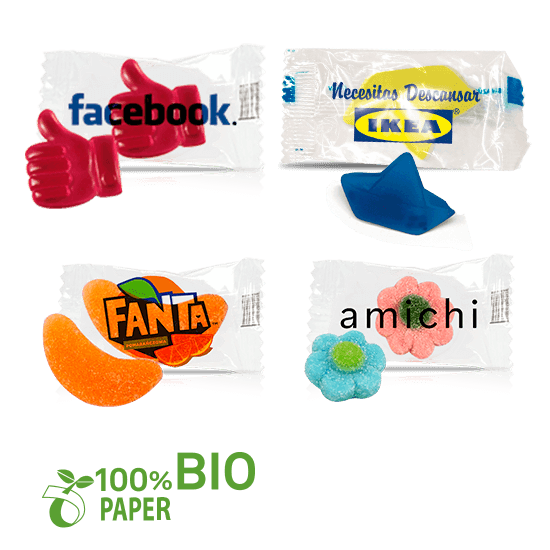 BIODEGRADABLE flow-pack candy with shapes jellies