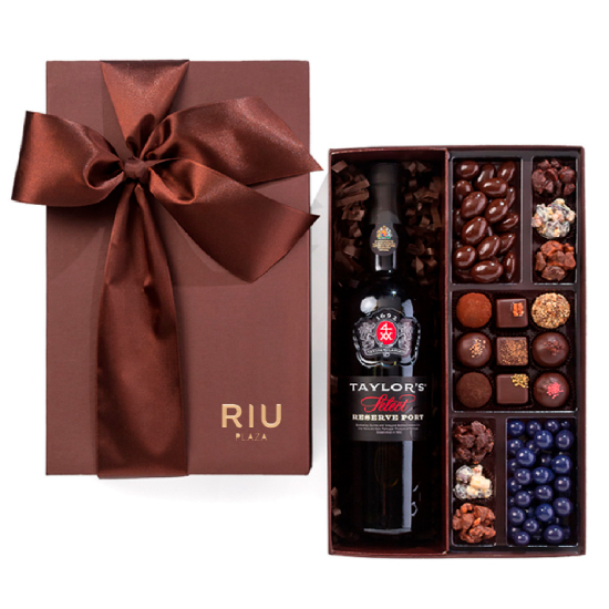 Caja regalo con vino + chocolate premium