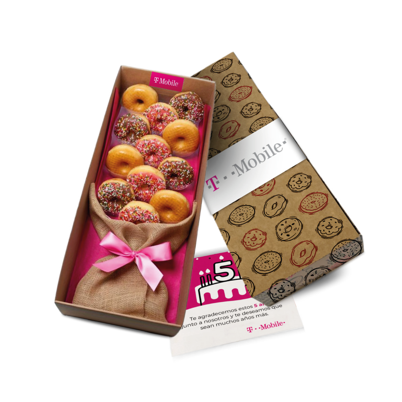 Box with bouquet of donuts
