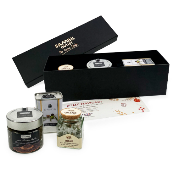 Kit Méditerranéen : 100 ml d´huile d´olive, pâté d´olives et sel en flocons.