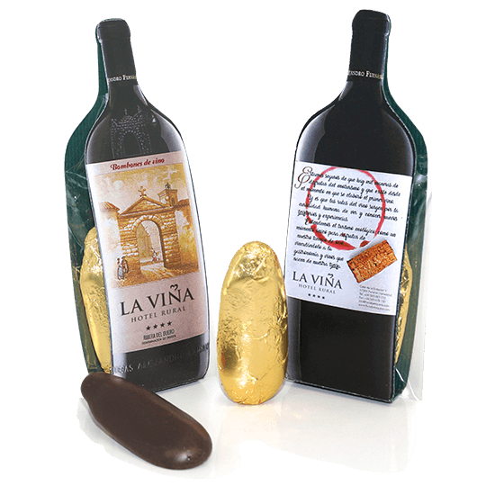 Bouteille avec chocolat de vin / spiritueux