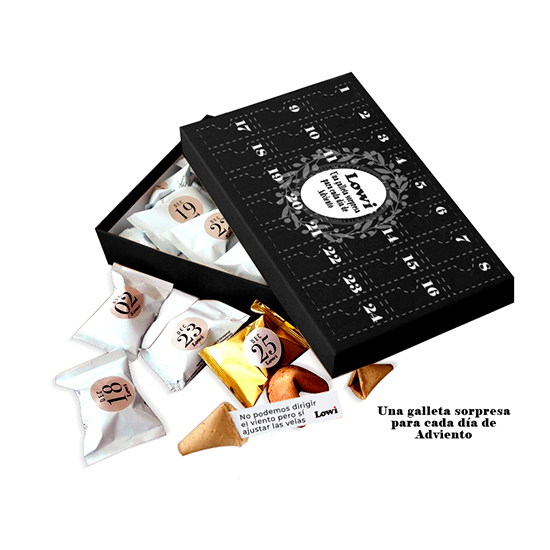 Calendario de Adviento con galletas de la fortuna y 24 mensajes personalizados
