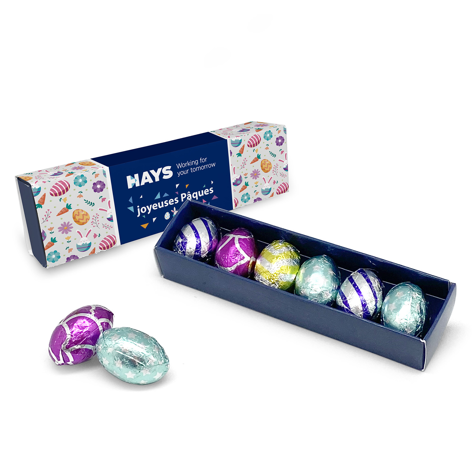 Sliding box with 6 chocolate eggs