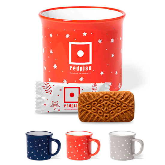 Taza navideña de 280 ml con 10 galletas caramelizadas